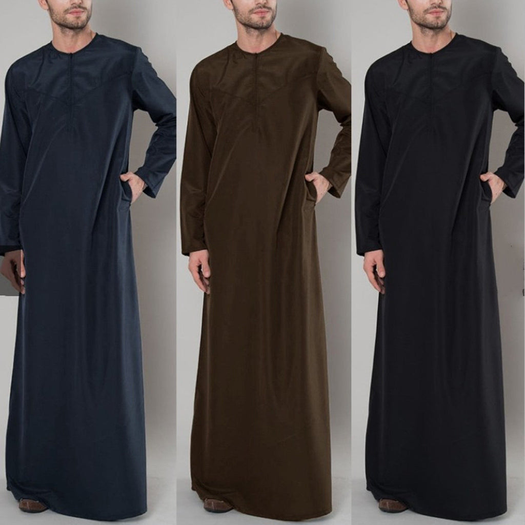 Vintage Loose Muslim Caftan Robes Men Long Sleeve Fashion Jubba Thobe Man Leisure Solid Color Pattern Islamic Clothing | TageUnlimited