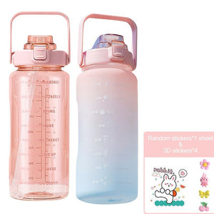 Water Bottle Two Liters Fashion Sports Bottle With Time Marker Straw Cup Portable Cold Water Bottles Outdoor Travel Bottles | TageUnlimited