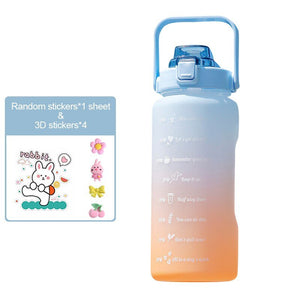 Water Bottle Two Liters Fashion Sports Bottle With Time Marker Straw Cup Portable Cold Water Bottles Outdoor Travel Bottles | TageUnlimited