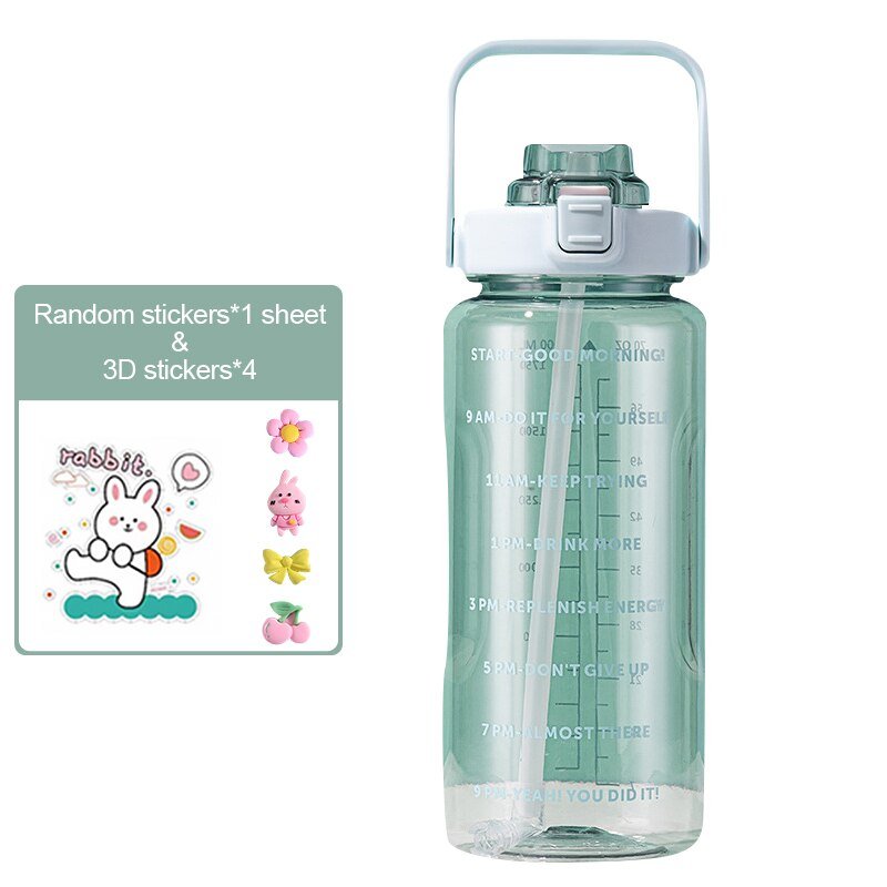 Water Bottle Two Liters Fashion Sports Bottle With Time Marker Straw Cup Portable Cold Water Bottles Outdoor Travel Bottles | TageUnlimited