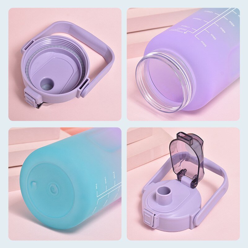 Water Bottle Two Liters Fashion Sports Bottle With Time Marker Straw Cup Portable Cold Water Bottles Outdoor Travel Bottles | TageUnlimited