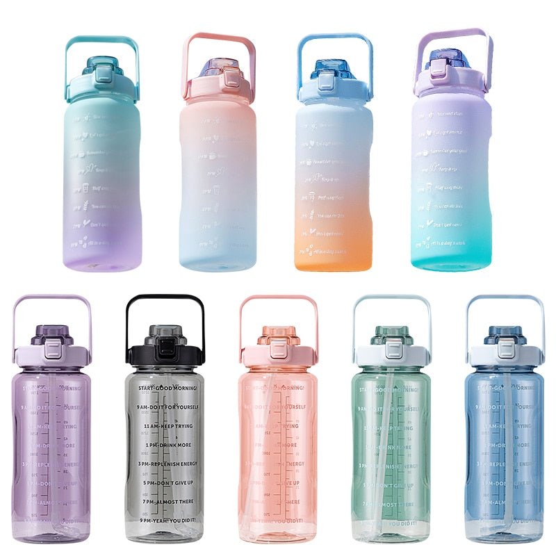 Water Bottle Two Liters Fashion Sports Bottle With Time Marker Straw Cup Portable Cold Water Bottles Outdoor Travel Bottles | TageUnlimited