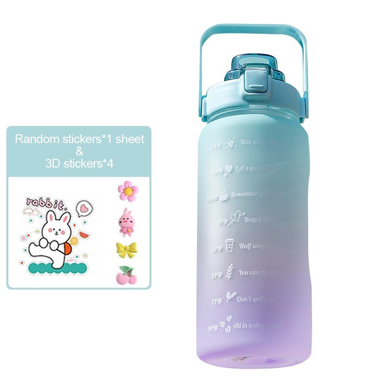 Water Bottle Two Liters Fashion Sports Bottle With Time Marker Straw Cup Portable Cold Water Bottles Outdoor Travel Bottles | TageUnlimited