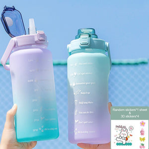 Water Bottle Two Liters Fashion Sports Bottle With Time Marker Straw Cup Portable Cold Water Bottles Outdoor Travel Bottles | TageUnlimited