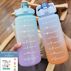 Water Bottle Two Liters Fashion Sports Bottle With Time Marker Straw Cup Portable Cold Water Bottles Outdoor Travel Bottles | TageUnlimited
