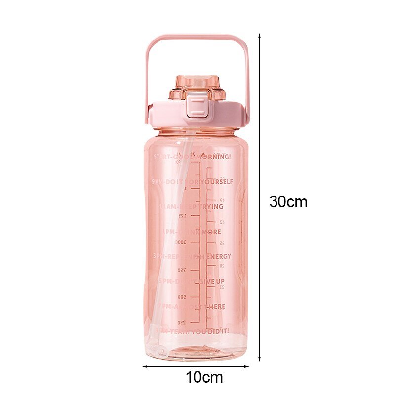 Water Bottle Two Liters Fashion Sports Bottle With Time Marker Straw Cup Portable Cold Water Bottles Outdoor Travel Bottles | TageUnlimited