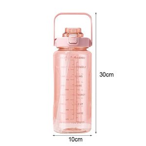 Water Bottle Two Liters Fashion Sports Bottle With Time Marker Straw Cup Portable Cold Water Bottles Outdoor Travel Bottles | TageUnlimited