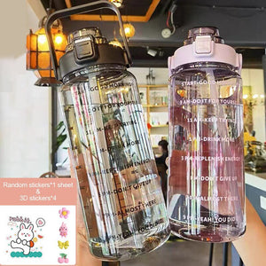 Water Bottle Two Liters Fashion Sports Bottle With Time Marker Straw Cup Portable Cold Water Bottles Outdoor Travel Bottles | TageUnlimited