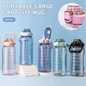 Water Bottle Two Liters Fashion Sports Bottle With Time Marker Straw Cup Portable Cold Water Bottles Outdoor Travel Bottles | TageUnlimited