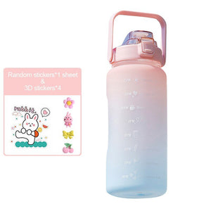 Water Bottle Two Liters Fashion Sports Bottle With Time Marker Straw Cup Portable Cold Water Bottles Outdoor Travel Bottles | TageUnlimited