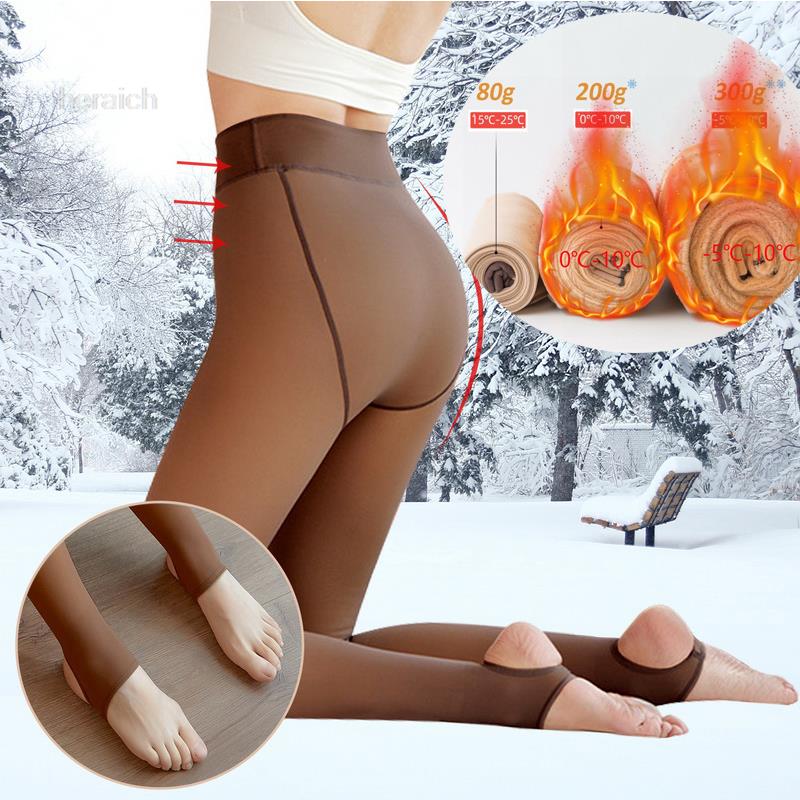 Winter Women Leggings Fleece Warm Tights Sexy Slim Translucent Pantyhose High Waist Thick Wool Sock Panty Women Thermal Leggings | 0 | TageUnlimited