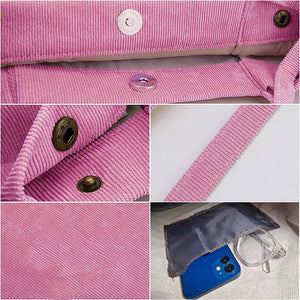 Women Corduroy Shoulder Shopping Bags Reusable Casual Outdoor Party Tote New Female Bag Handbags with Button Eco Organizer | 0 | Tage-Active