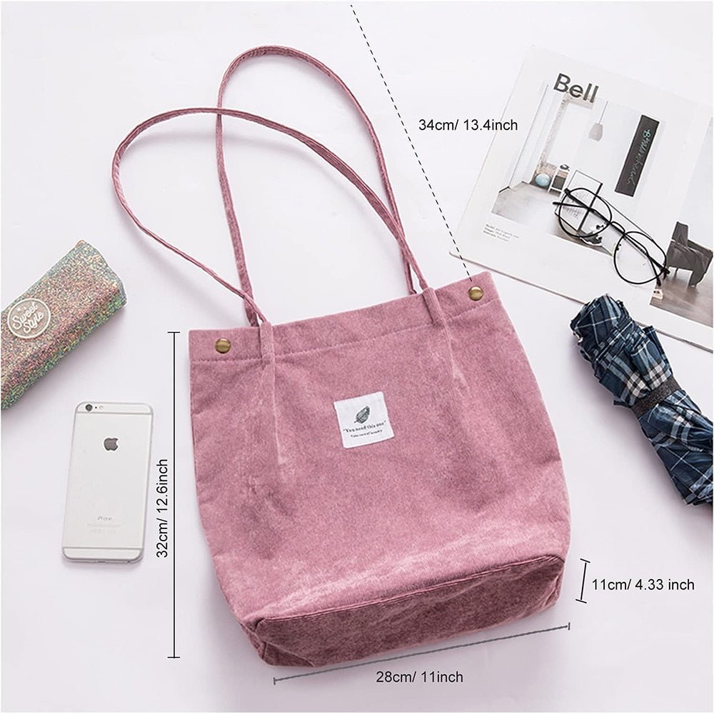 Women Corduroy Shoulder Shopping Bags Reusable Casual Outdoor Party Tote New Female Bag Handbags with Button Eco Organizer | 0 | Tage-Active