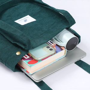 Women Corduroy Shoulder Shopping Bags Reusable Casual Outdoor Party Tote New Female Bag Handbags with Button Eco Organizer | 0 | Tage-Active