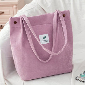Women Corduroy Shoulder Shopping Bags Reusable Casual Outdoor Party Tote New Female Bag Handbags with Button Eco Organizer | 0 | Tage-Active