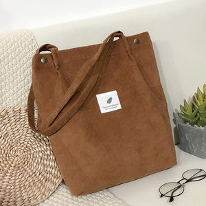 Women Corduroy Shoulder Shopping Bags Reusable Casual Outdoor Party Tote New Female Bag Handbags with Button Eco Organizer | 0 | Tage-Active