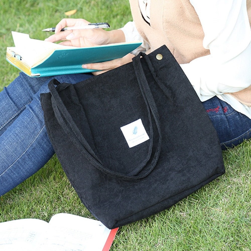 Women Corduroy Shoulder Shopping Bags Reusable Casual Outdoor Party Tote New Female Bag Handbags with Button Eco Organizer | 0 | Tage-Active