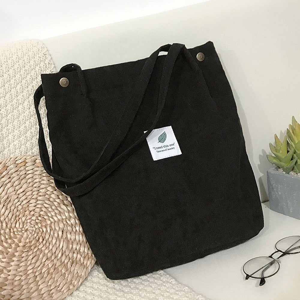 Women Corduroy Shoulder Shopping Bags Reusable Casual Outdoor Party Tote New Female Bag Handbags with Button Eco Organizer | 0 | Tage-Active