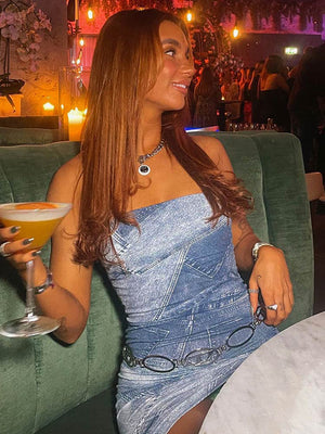 Women Denim Print Stitching Dress Sexy Strapless Sleeveless Short Female Dresses  Elegant Party Evening Bodycon Vestidos | 0 | TageUnlimited