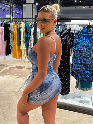 Women Denim Print Stitching Dress Sexy Strapless Sleeveless Short Female Dresses  Elegant Party Evening Bodycon Vestidos | 0 | TageUnlimited