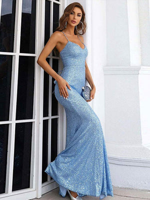 Women Elegant Backless Split Leg Sleeveless Dresses Summer Backless Sequins Evening Dress Off Shoulder Long Party Gowns Robes | 0 | TageUnlimited