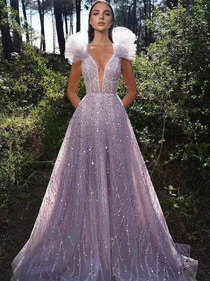 Women Elegant Sequined Deep V-Neck Gowns Lady Fins Strap All Seasons Sleeveless Long Dress  New Fashion Evening Gown | 0 | TageUnlimited