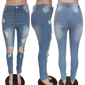Women Fashion Slim Fit Jeans Hot Washed Color Ripped Hole Tassel Stretchy Mid-waist Denim Pencil Long Pants Trousers | 0 | TageUnlimited