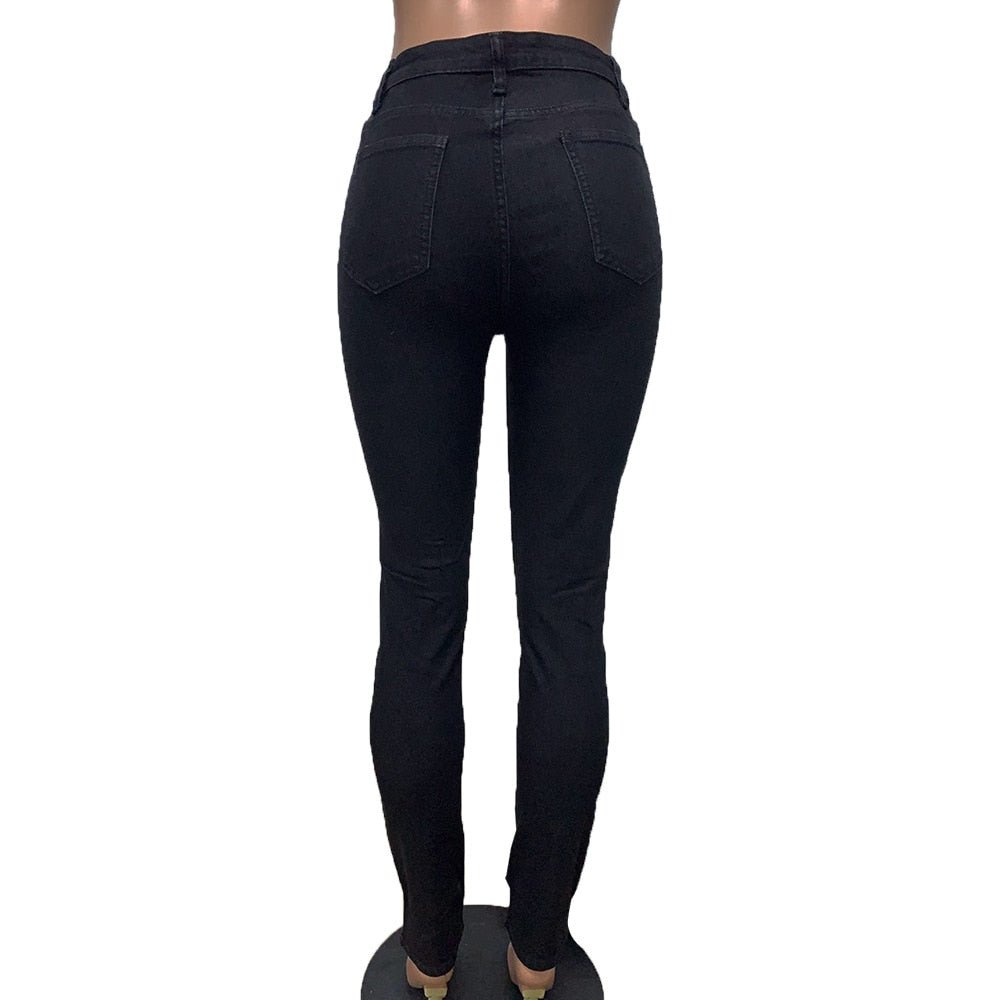 Women Fashion Slim Fit Jeans Hot Washed Color Ripped Hole Tassel Stretchy Mid-waist Denim Pencil Long Pants Trousers | 0 | TageUnlimited