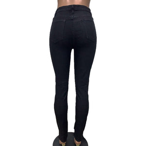 Women Fashion Slim Fit Jeans Hot Washed Color Ripped Hole Tassel Stretchy Mid-waist Denim Pencil Long Pants Trousers | 0 | TageUnlimited