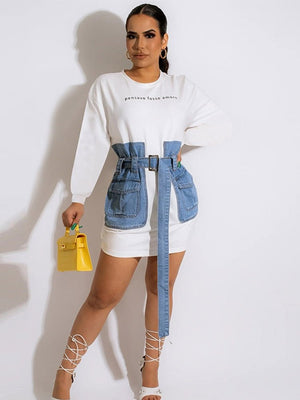 Women Full Sleeve Jean Patchwork Short Dresses Female Autumn Casual Bodycon Denim Sweatshirt  New Fashion Streetwear | 0 | TageUnlimited