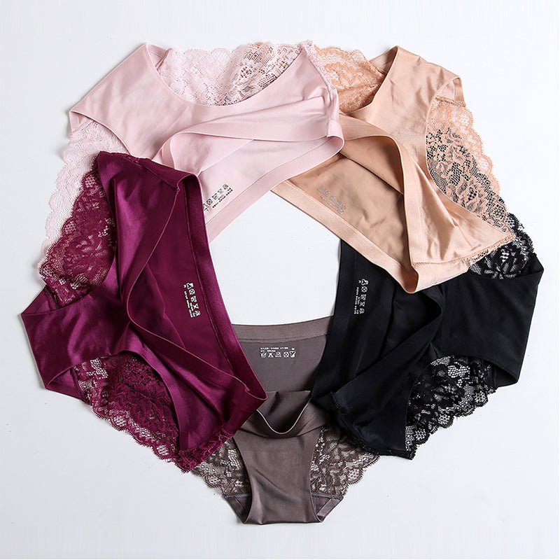Women Lace side Underwear Seamless Breathable Briefs Nylon for Girls Ladies Cotton Crotch Solid Color Ice silk Lace Panties | Tage-Active