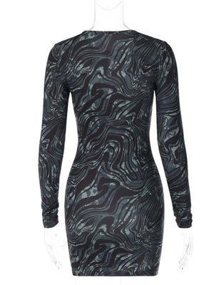 Women Printed Gorgeous Hollow Out Dresses Female Sexy Long Sleeve Round Neck Skinny Mini Dress Spring Night Club Clothes | 0 | TageUnlimited