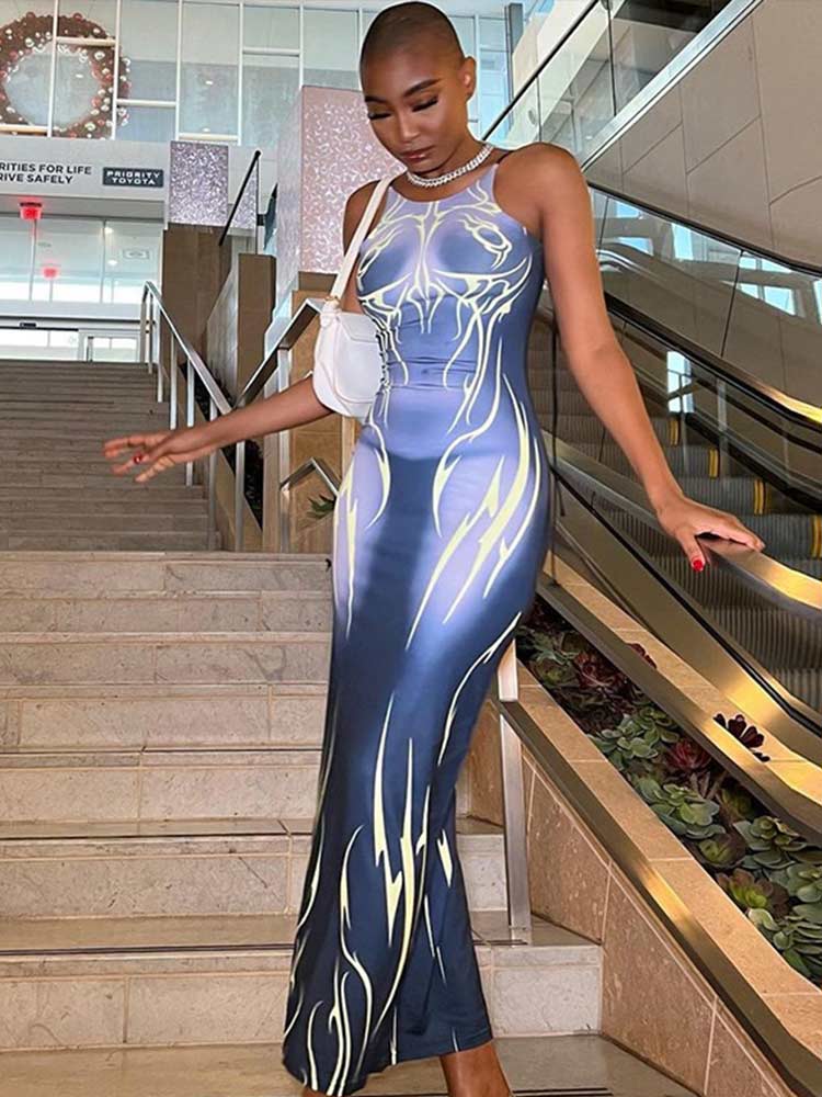 Women Printed Spaghetti Strap Maxi Dress Lady Sexy Sleeveless Long Dresses  Summer Party Skinny Vestidos Clothes | 0 | TageUnlimited