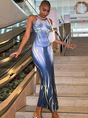 Women Printed Spaghetti Strap Maxi Dress Lady Sexy Sleeveless Long Dresses  Summer Party Skinny Vestidos Clothes | 0 | TageUnlimited