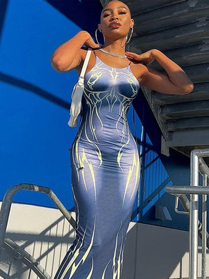 Women Printed Spaghetti Strap Maxi Dress Lady Sexy Sleeveless Long Dresses  Summer Party Skinny Vestidos Clothes | 0 | TageUnlimited