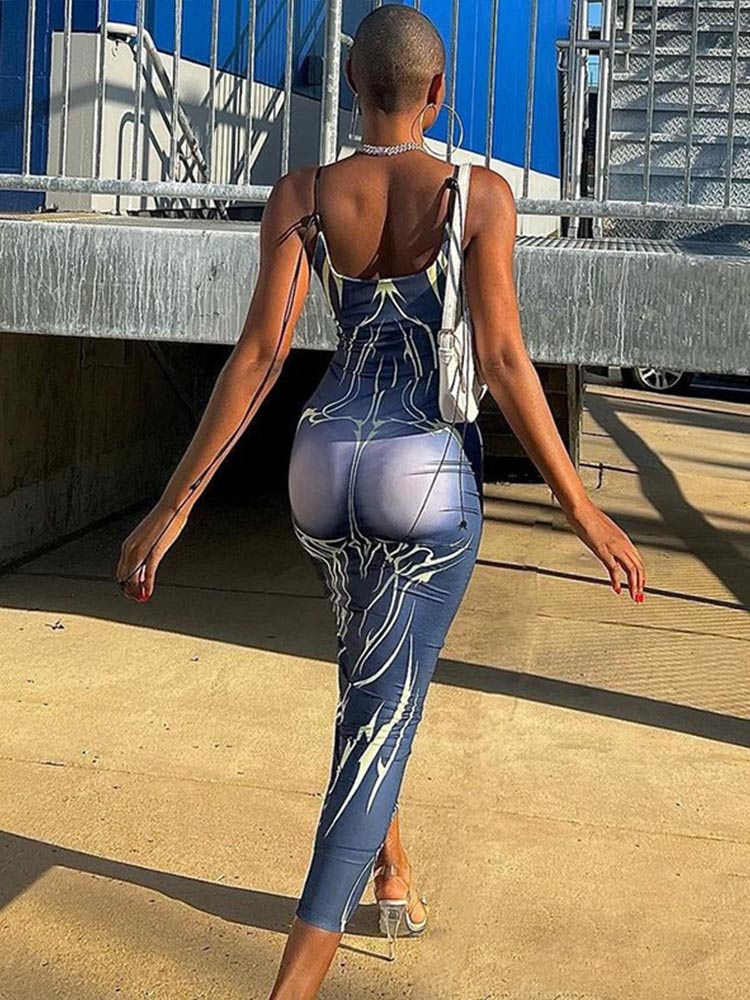 Women Printed Spaghetti Strap Maxi Dress Lady Sexy Sleeveless Long Dresses  Summer Party Skinny Vestidos Clothes | 0 | TageUnlimited
