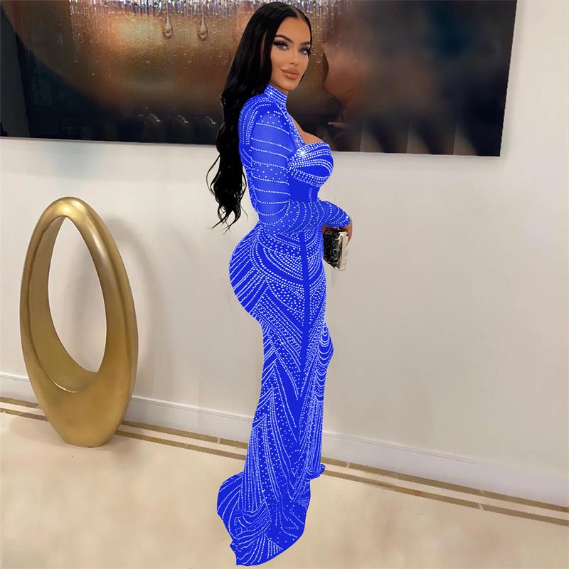Women Refined Diamond Deep V-Neck Evening Prom Long Dress Lady Sexy See Through Party Club Dresses New Year Spring Frock | 0 | TageUnlimited