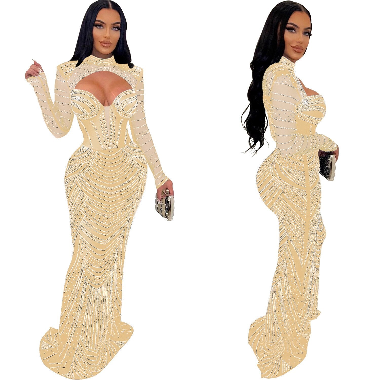 Women Refined Diamond Deep V-Neck Evening Prom Long Dress Lady Sexy See Through Party Club Dresses New Year Spring Frock | 0 | TageUnlimited