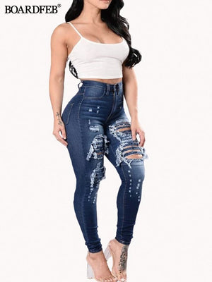 Women Ripped Jeans High Waist Stretch Skinny Slim Fit Female Pencil Y2K Pants Destroyed Denim Pants Ladies Casual Hole Trousers | 0 | TageUnlimited