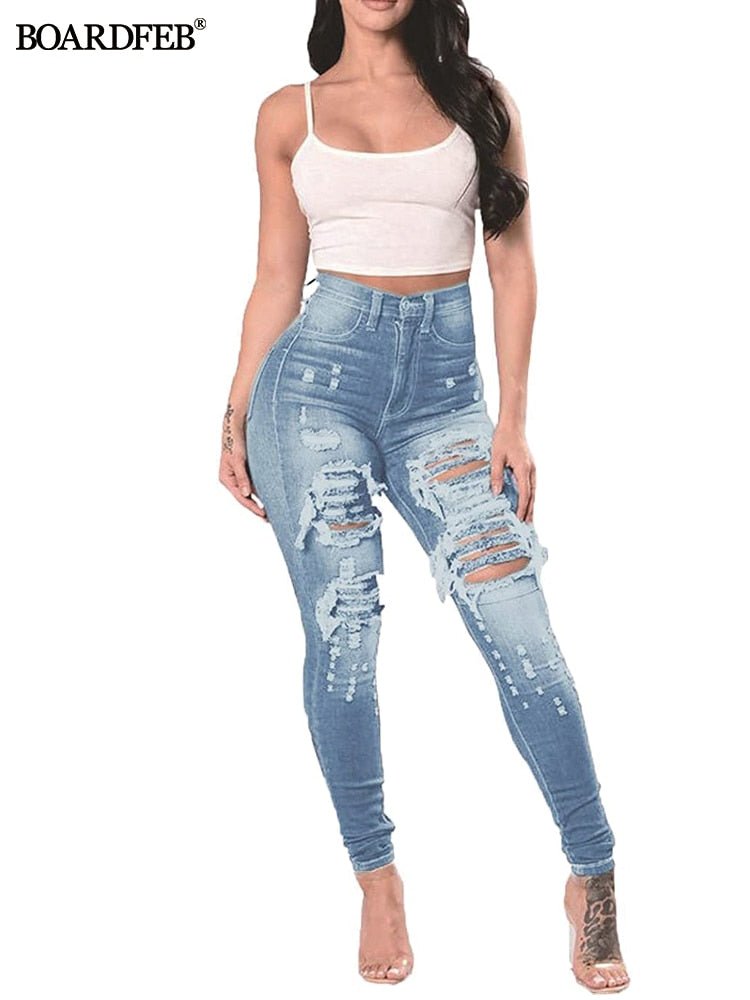 Women Ripped Jeans High Waist Stretch Skinny Slim Fit Female Pencil Y2K Pants Destroyed Denim Pants Ladies Casual Hole Trousers | 0 | TageUnlimited