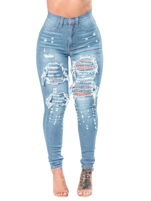 Women Ripped Jeans High Waist Stretch Skinny Slim Fit Female Pencil Y2K Pants Destroyed Denim Pants Ladies Casual Hole Trousers | 0 | TageUnlimited