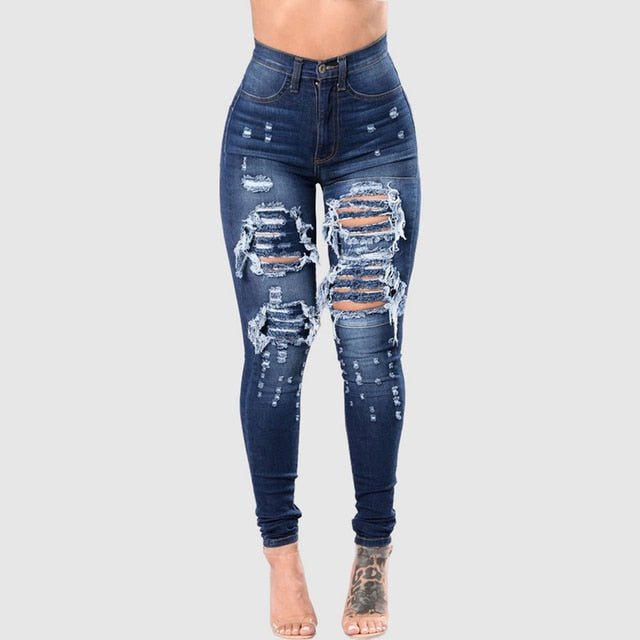 Women Ripped Jeans High Waist Stretch Skinny Slim Fit Female Pencil Y2K Pants Destroyed Denim Pants Ladies Casual Hole Trousers | 0 | TageUnlimited