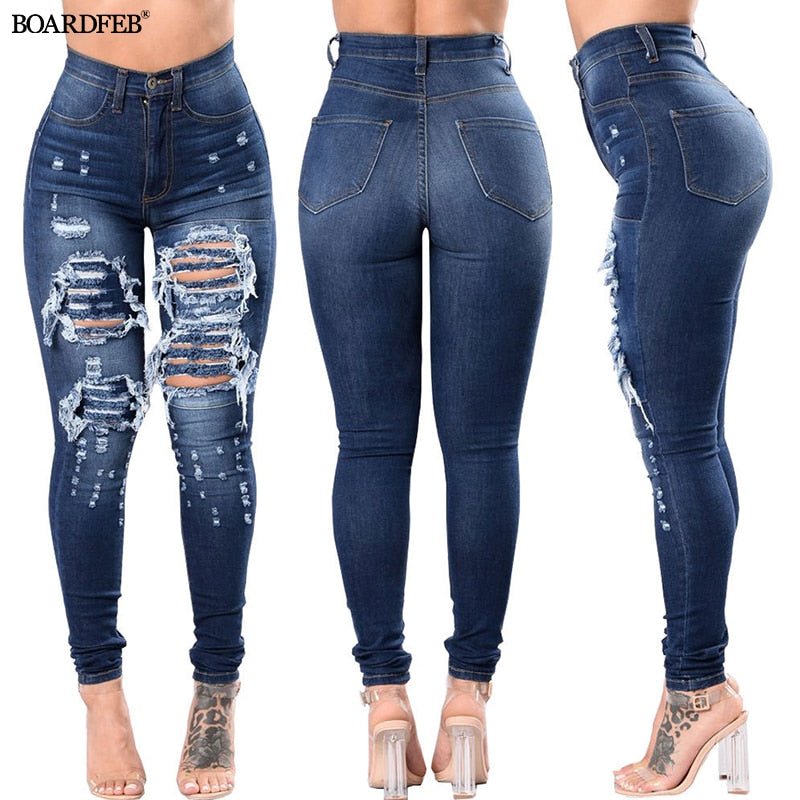 Women Ripped Jeans High Waist Stretch Skinny Slim Fit Female Pencil Y2K Pants Destroyed Denim Pants Ladies Casual Hole Trousers | 0 | TageUnlimited