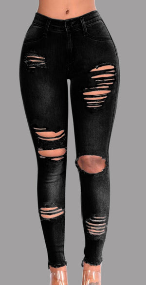 Women Ripped Jeans Pants Y2K Stretch Skinny Hole Denim Pencil Pants Slim Fit Casual High Waist Female Distressed Jeans Trousers | 0 | TageUnlimited