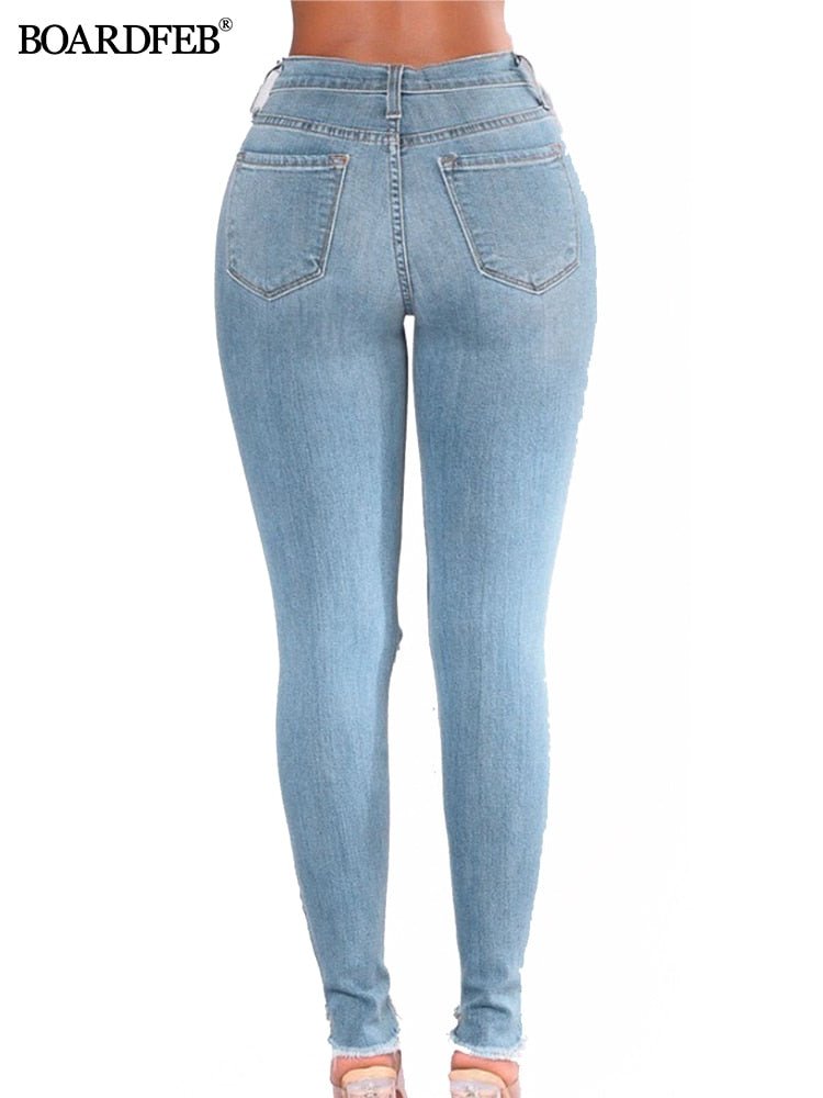 Women Ripped Jeans Pants Y2K Stretch Skinny Hole Denim Pencil Pants Slim Fit Casual High Waist Female Distressed Jeans Trousers | 0 | TageUnlimited