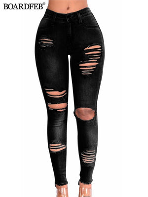 Women Ripped Jeans Pants Y2K Stretch Skinny Hole Denim Pencil Pants Slim Fit Casual High Waist Female Distressed Jeans Trousers | 0 | TageUnlimited