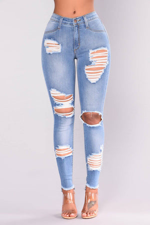 Women Ripped Jeans Pants Y2K Stretch Skinny Hole Denim Pencil Pants Slim Fit Casual High Waist Female Distressed Jeans Trousers | 0 | TageUnlimited