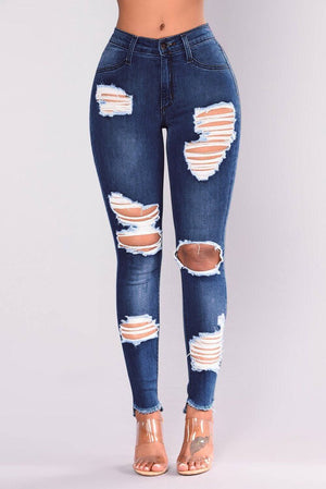 Women Ripped Jeans Pants Y2K Stretch Skinny Hole Denim Pencil Pants Slim Fit Casual High Waist Female Distressed Jeans Trousers | 0 | TageUnlimited