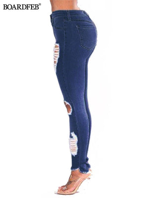 Women Ripped Jeans Pants Y2K Stretch Skinny Hole Denim Pencil Pants Slim Fit Casual High Waist Female Distressed Jeans Trousers | 0 | TageUnlimited
