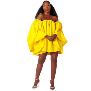 Women Satin Off Shoulder Flare Sleeve Loose Pleated Mini Dress Summer Fashion Birthday Dresses  Sexy Party Evening Dresses | 0 | TageUnlimited